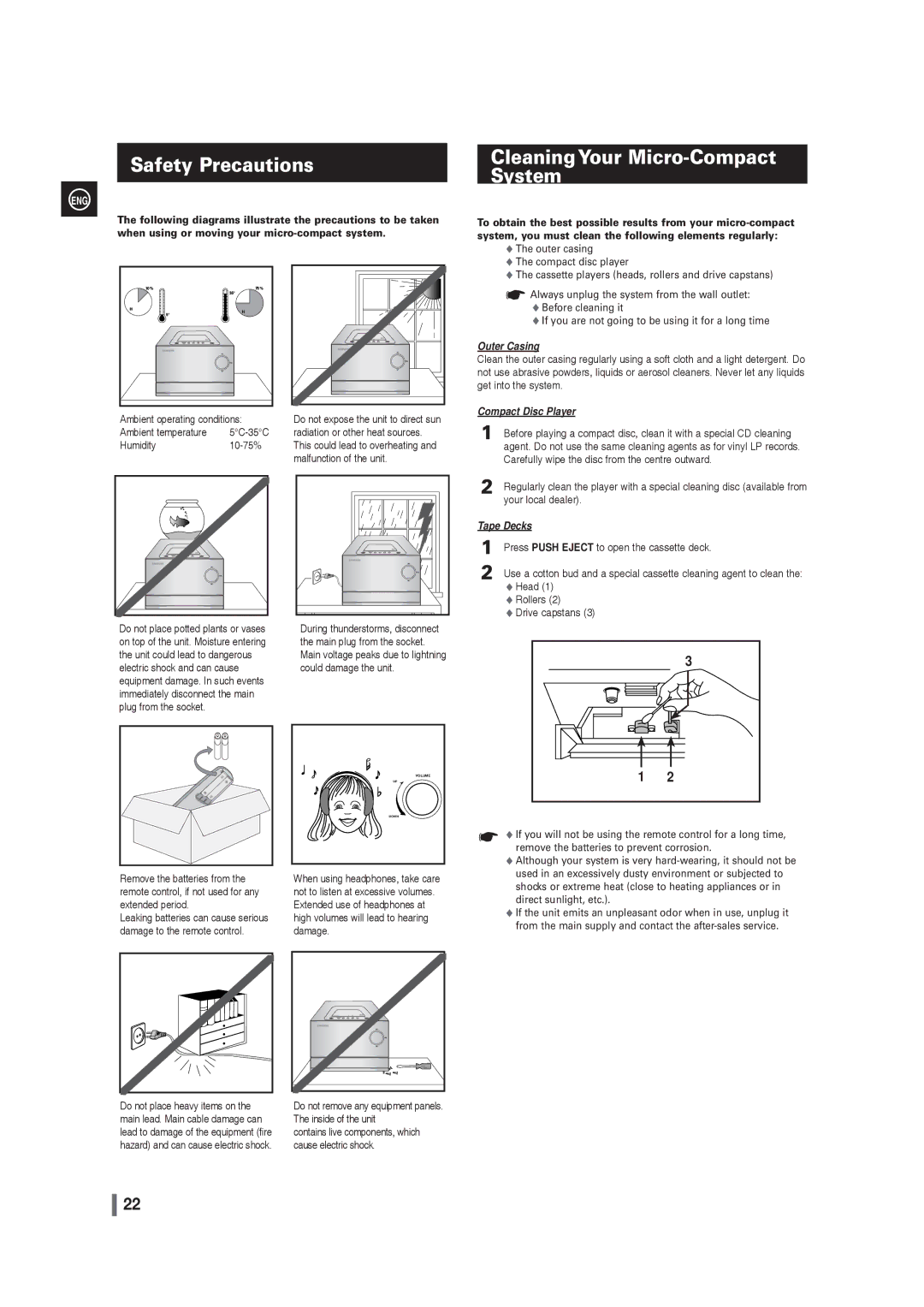 Samsung MM-G25T/XSA manual Safety Precautions, Cleaning Your Micro-Compact System 