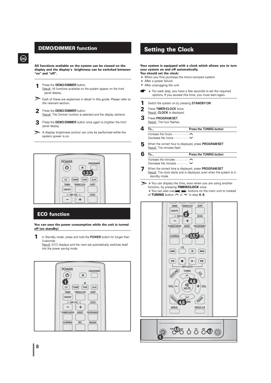 Samsung MM-G25T/XSA manual Setting the Clock, Press PROGRAM/SET, Press the Tuning button 