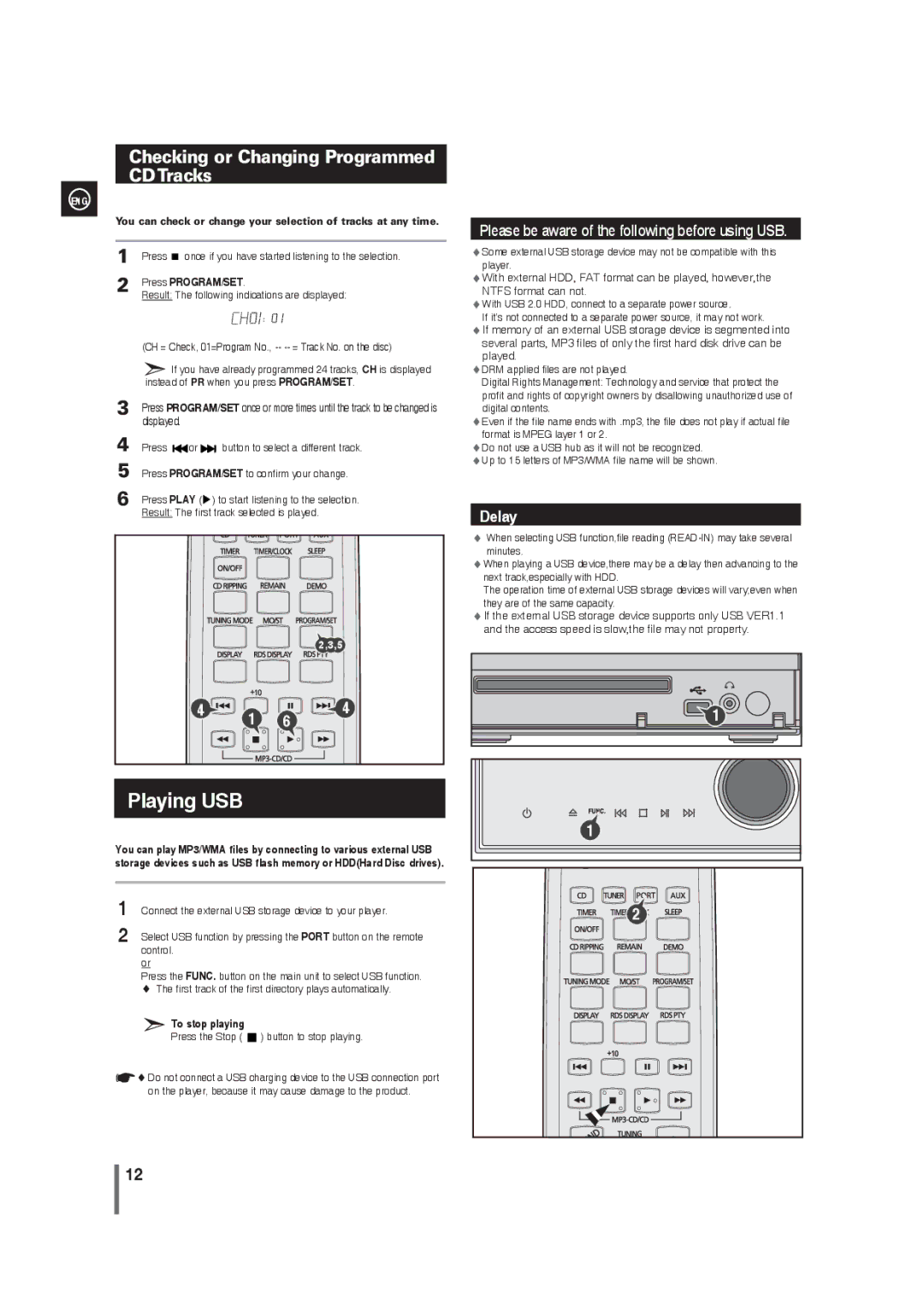 Samsung MM-G35 user manual Checking or Changing Programmed CDTracks, To stop playing, Press the Stop button to stop playing 