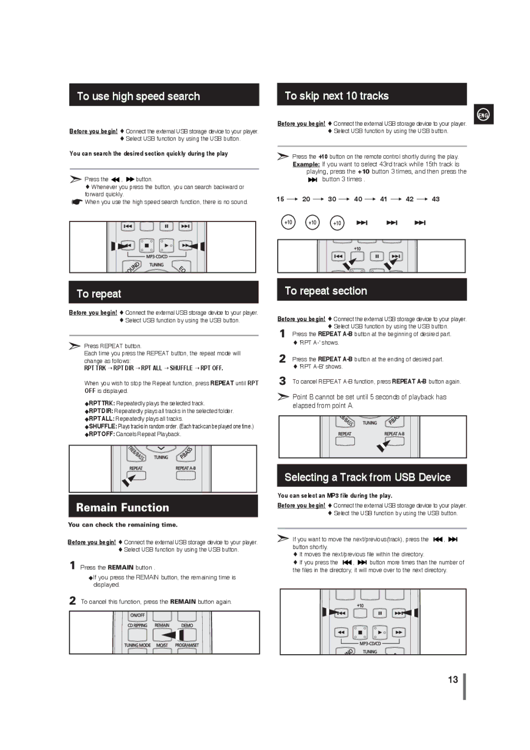 Samsung MM-G35 You can search the desired section quickly during the play, You can select an MP3 file during the play 