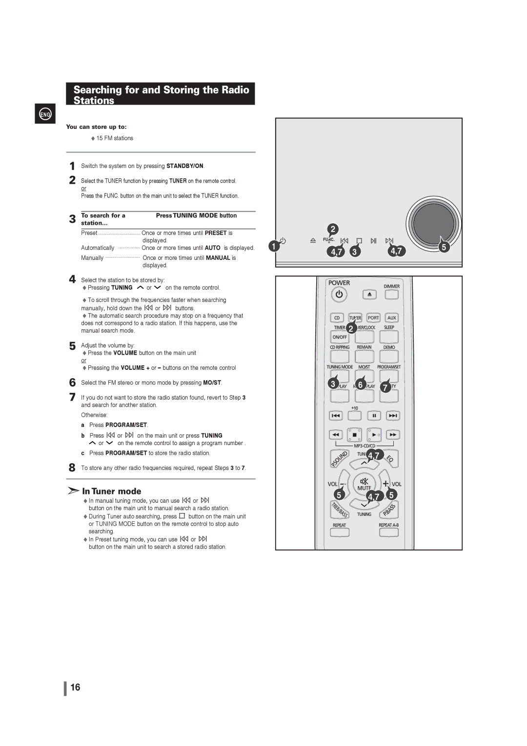 Samsung MM-G35 user manual Searching for and Storing the Radio Stations, You can store up to 