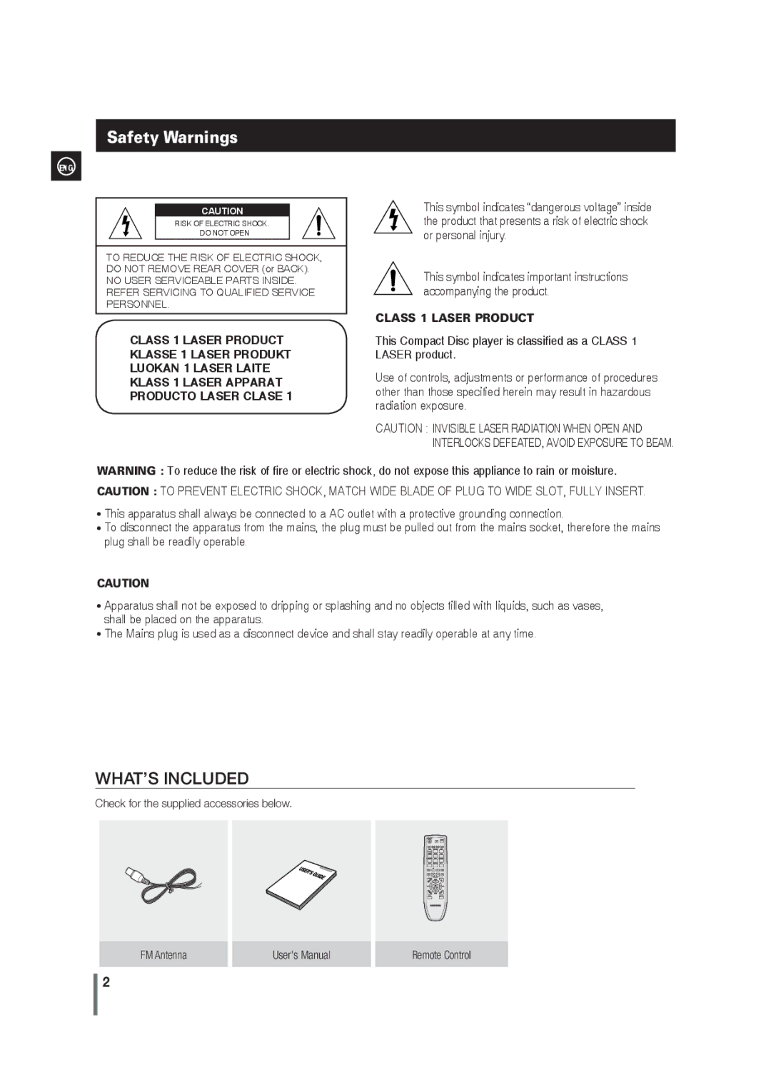 Samsung MM-G35 user manual Safety Warnings, Producto Laser Clase 