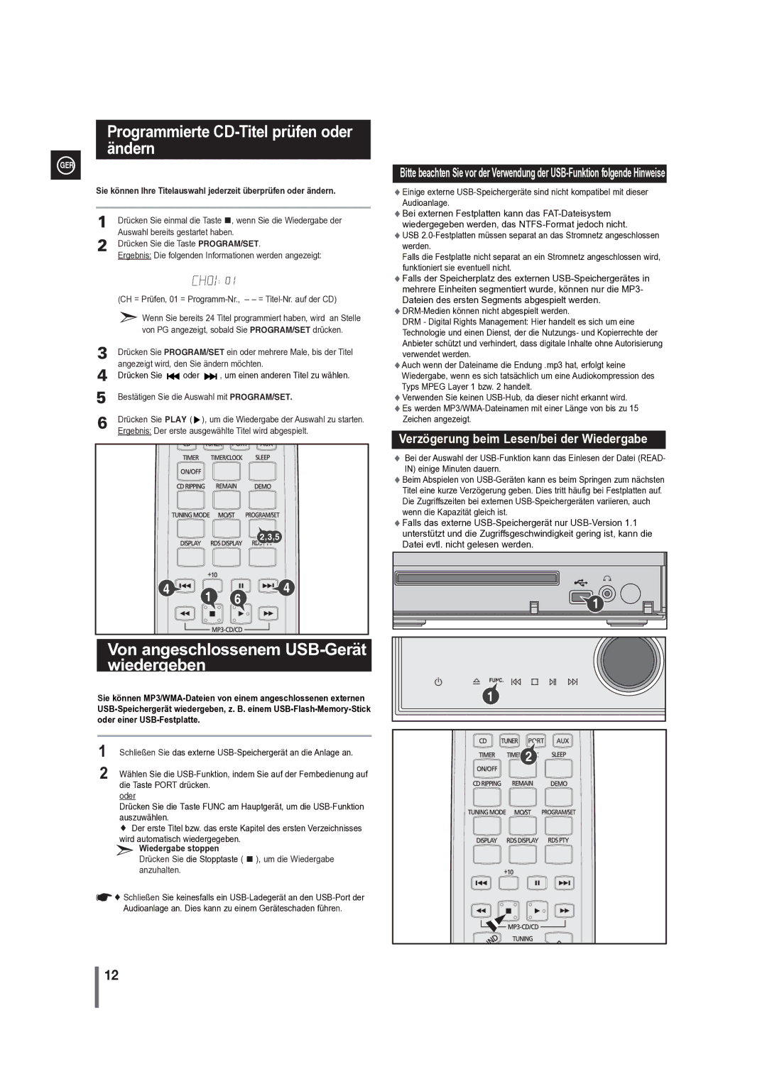 Samsung MM-G35R/EDC manual Von angeschlossenem USB-Gerät wiedergeben, Wiedergabe stoppen 