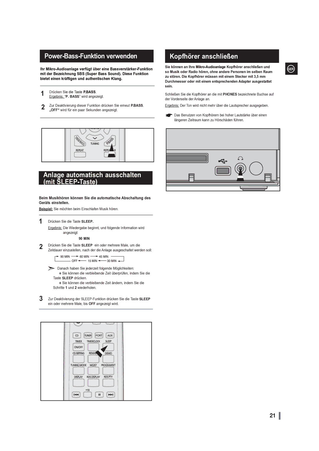 Samsung MM-G35R/EDC manual Kopfhörer anschließen, Sein, 90 MIN 