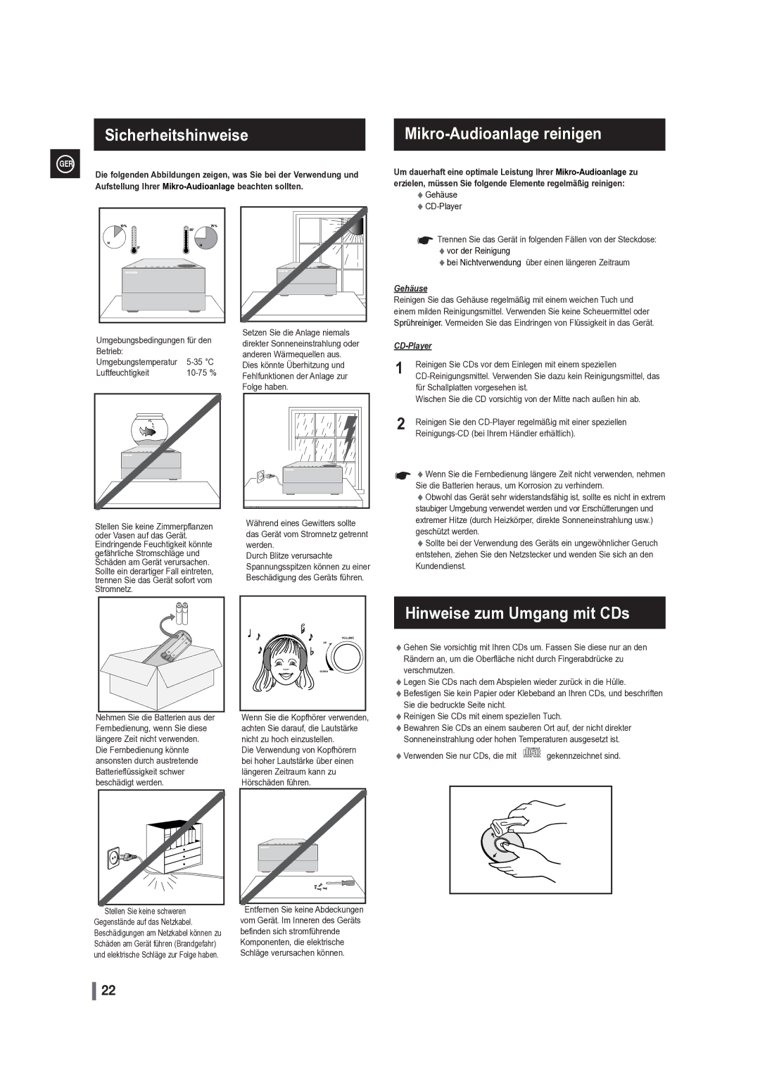 Samsung MM-G35R/EDC manual Hinweise zum Umgang mit CDs 