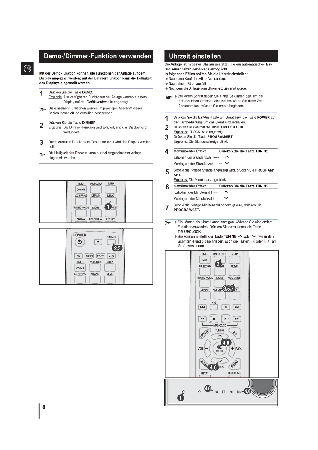 Samsung MM-G35R/EDC manual Demo-/Dimmer-Funktion verwenden 