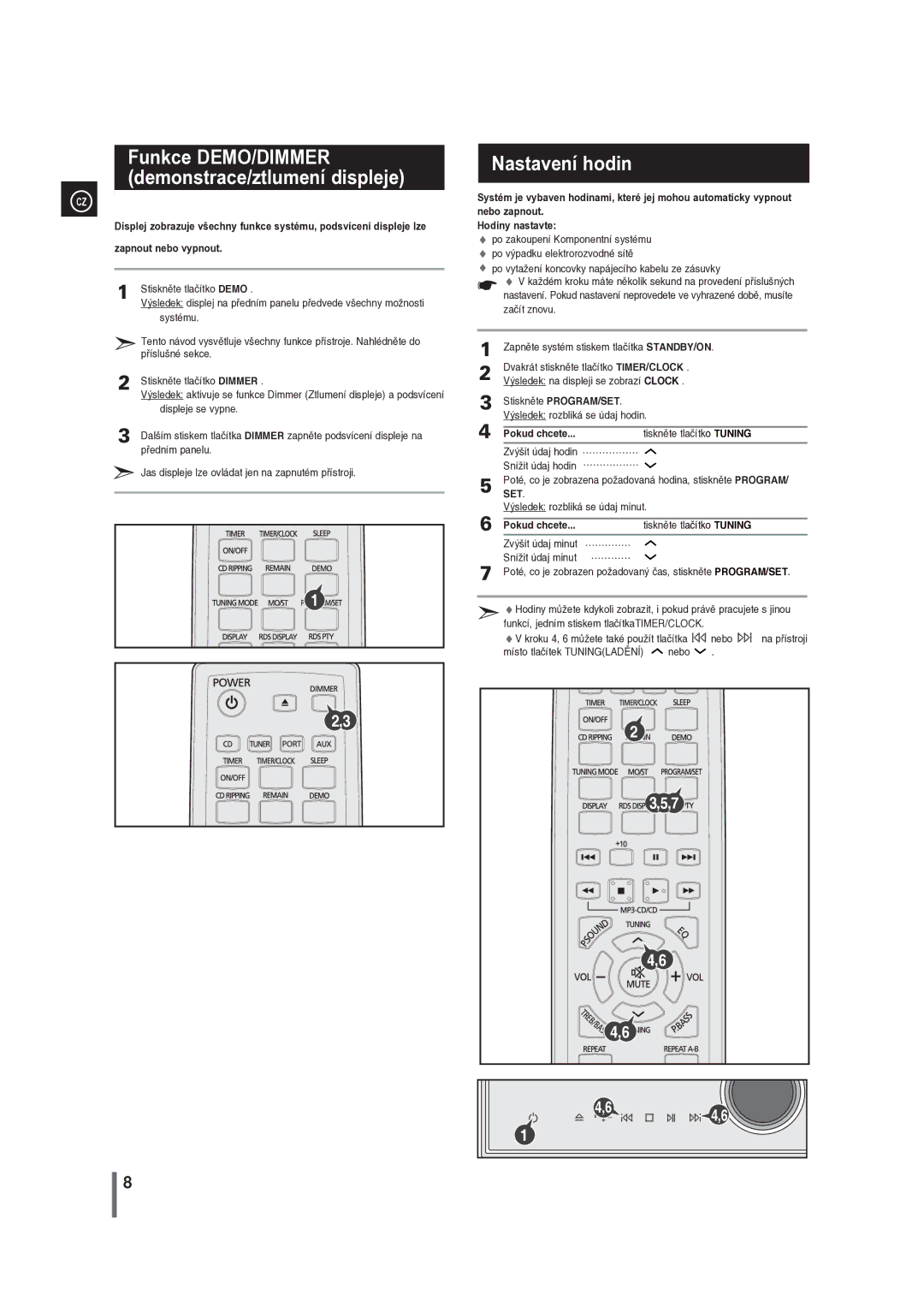 Samsung MM-G35R/EDC manual Nastavení hodin, Pokud chcete 