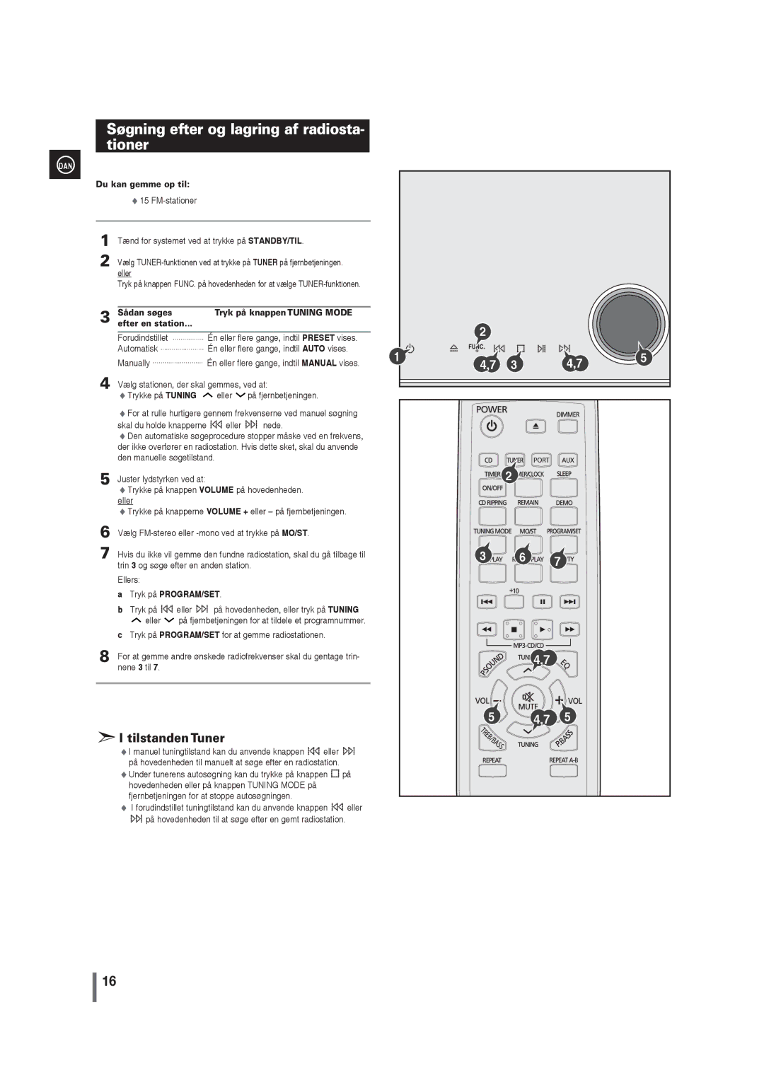 Samsung MM-G35R/XEE manual Søgning efter og lagring af radiosta- tioner, Du kan gemme op til 