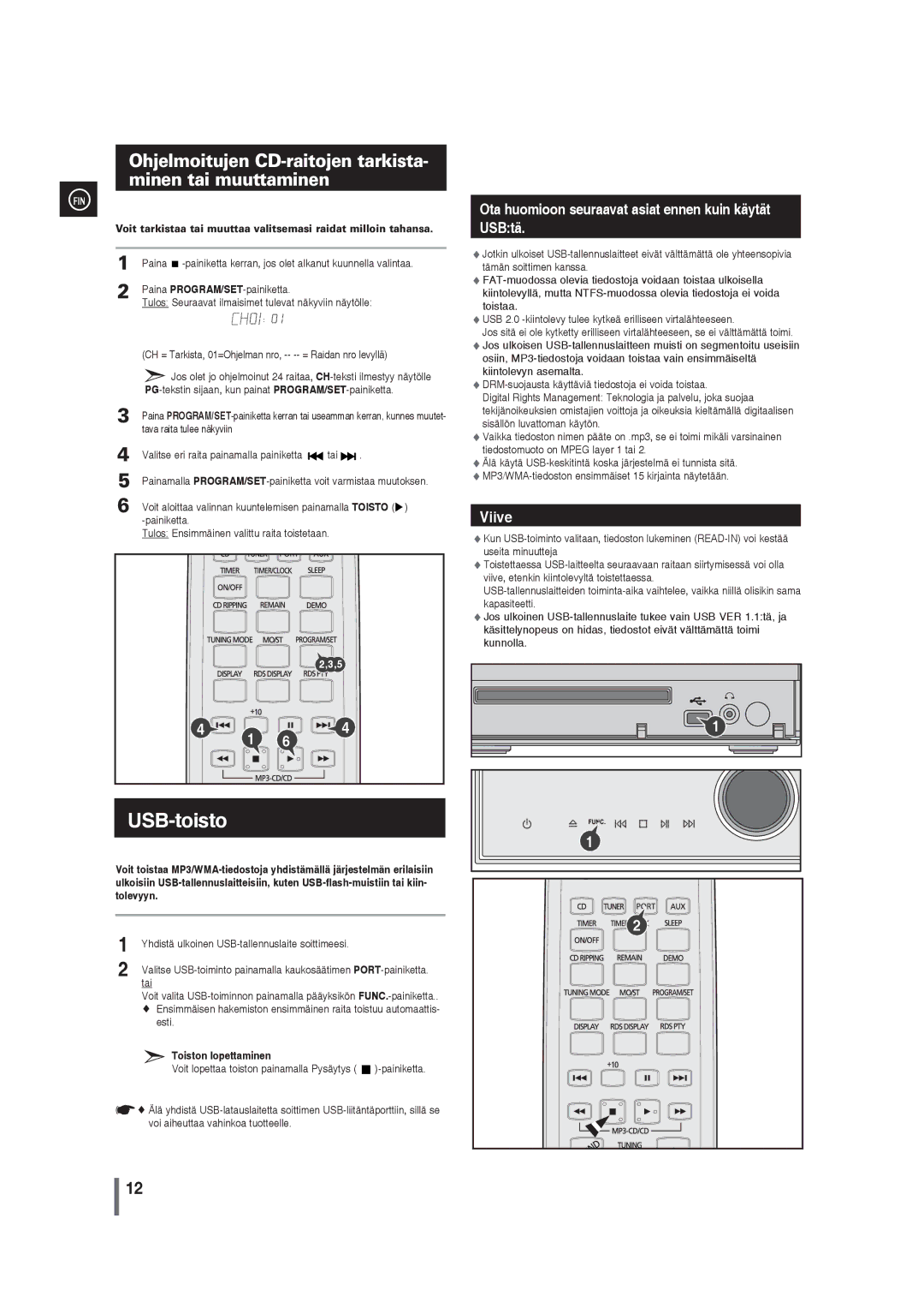 Samsung MM-G35R/XEE manual Ohjelmoitujen CD-raitojen tarkista- minen tai muuttaminen, Toiston lopettaminen 