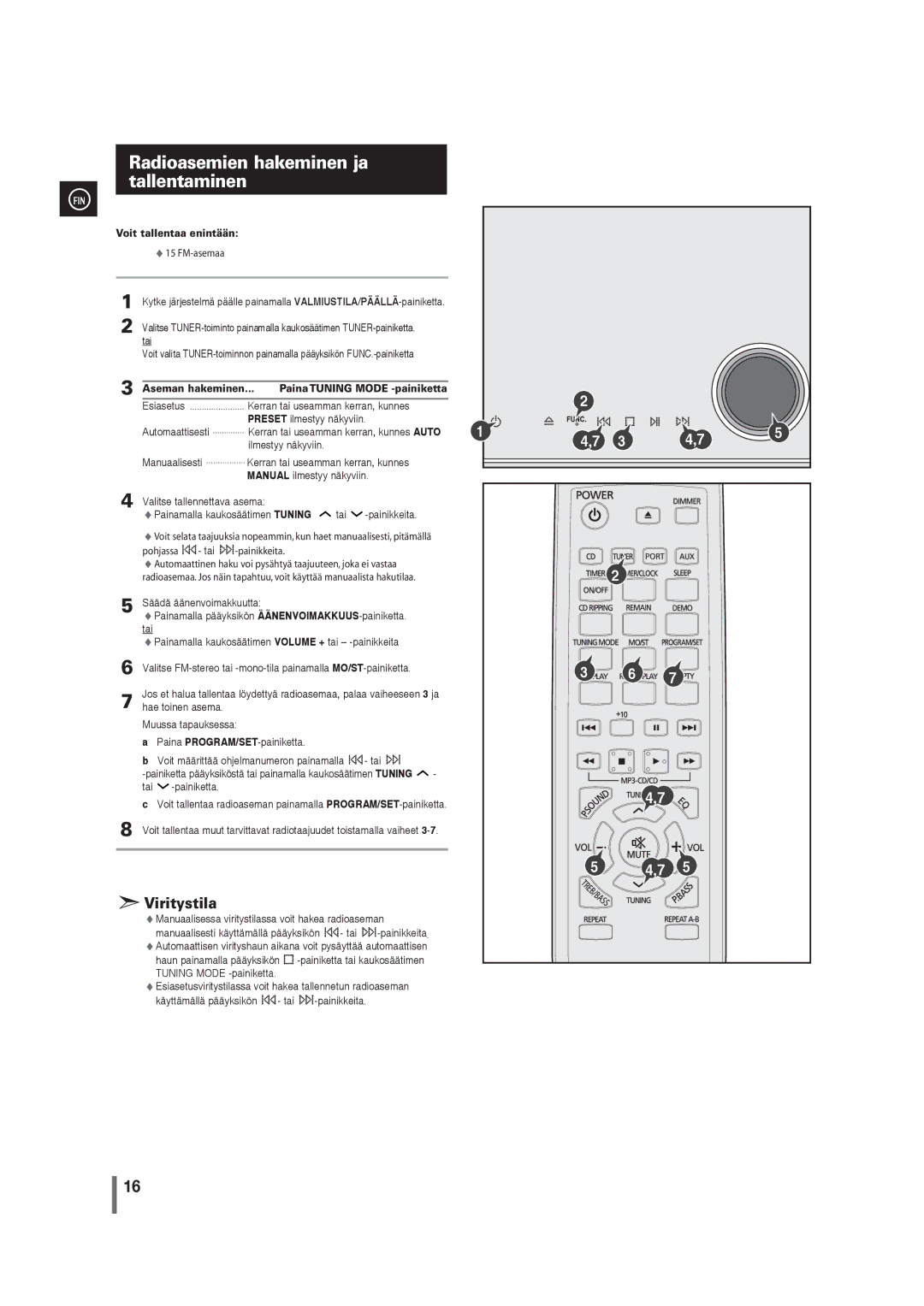 Samsung MM-G35R/XEE Radioasemien hakeminen ja tallentaminen, Voit tallentaa enintään, FM-asemaa, Säädä äänenvoimakkuutta 