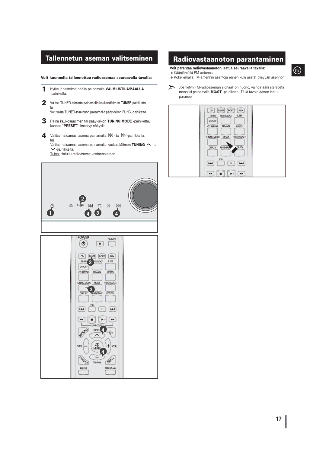 Samsung MM-G35R/XEE manual Tallennetun aseman valitseminen, Radiovastaanoton parantaminen 