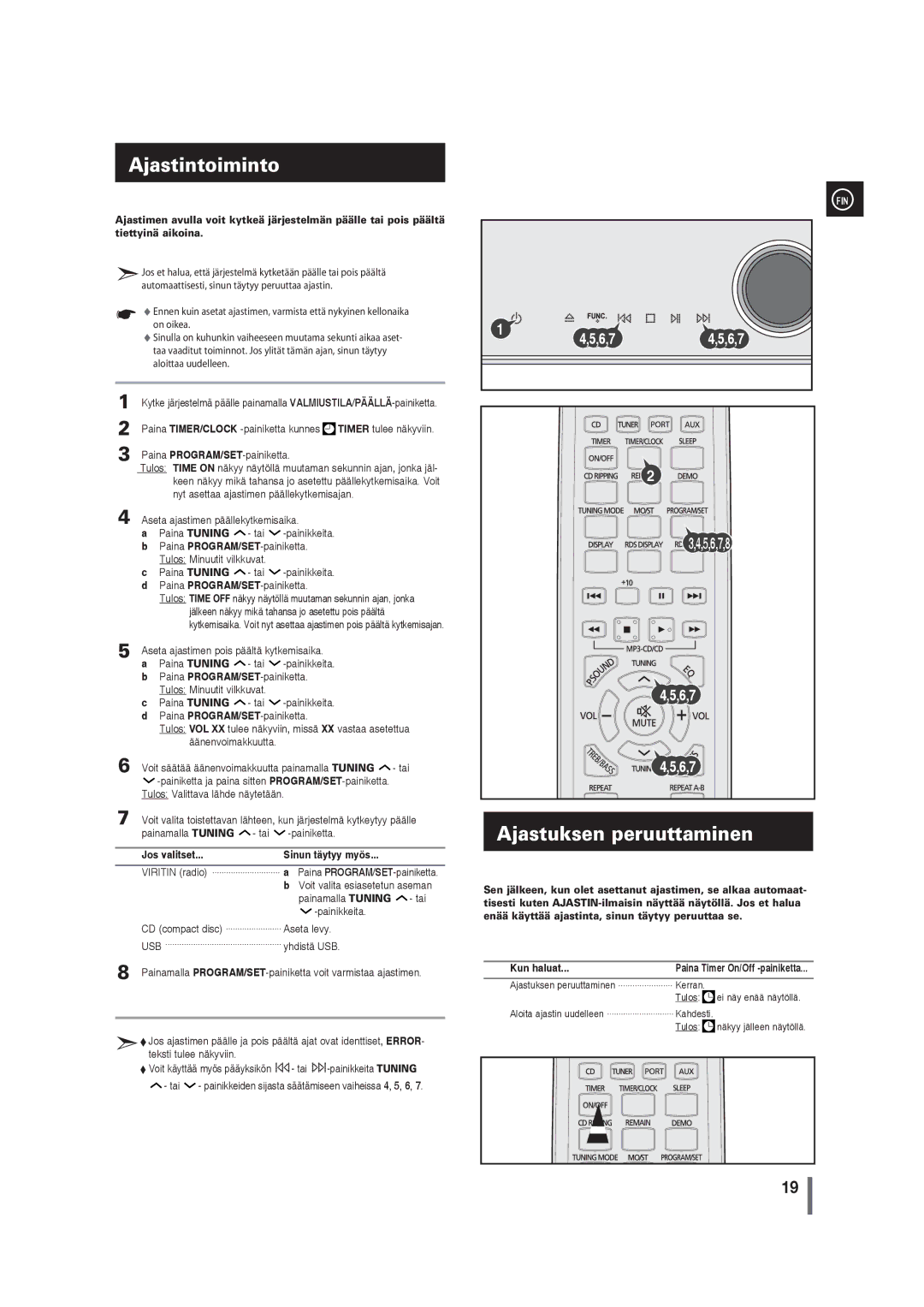 Samsung MM-G35R/XEE manual Ajastintoiminto, Ajastuksen peruuttaminen, Jos valitset Sinun täytyy myös 