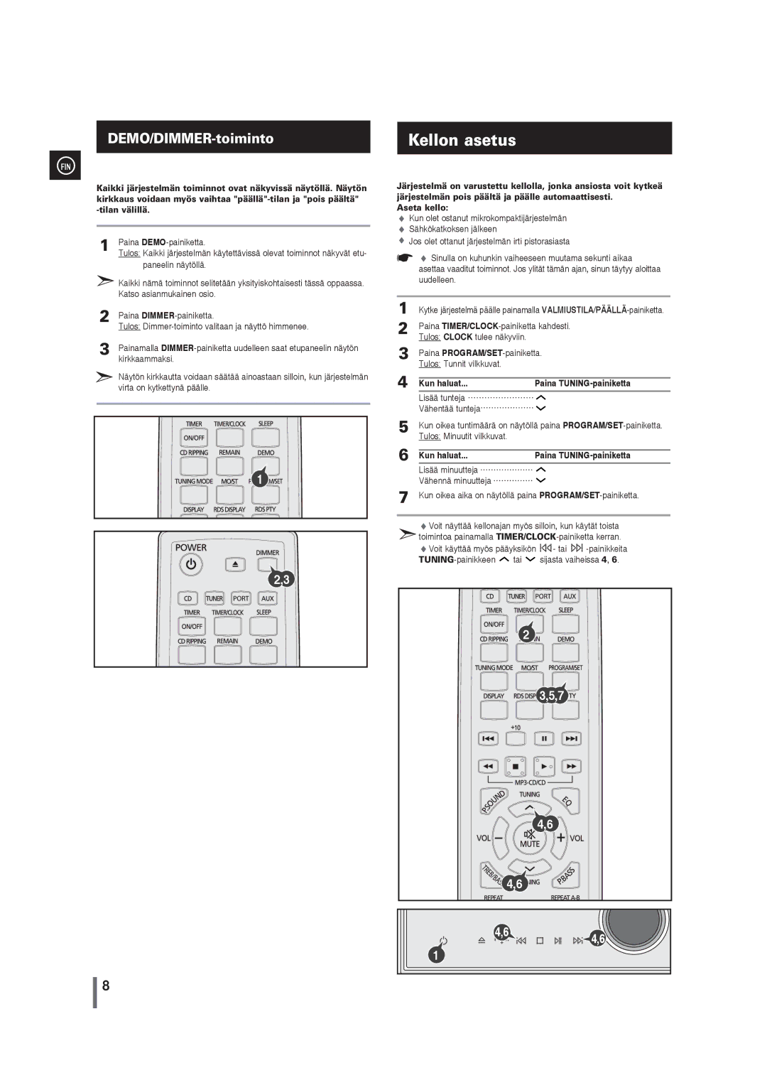 Samsung MM-G35R/XEE manual Kellon asetus, Kun haluat Paina TUNING-painiketta 