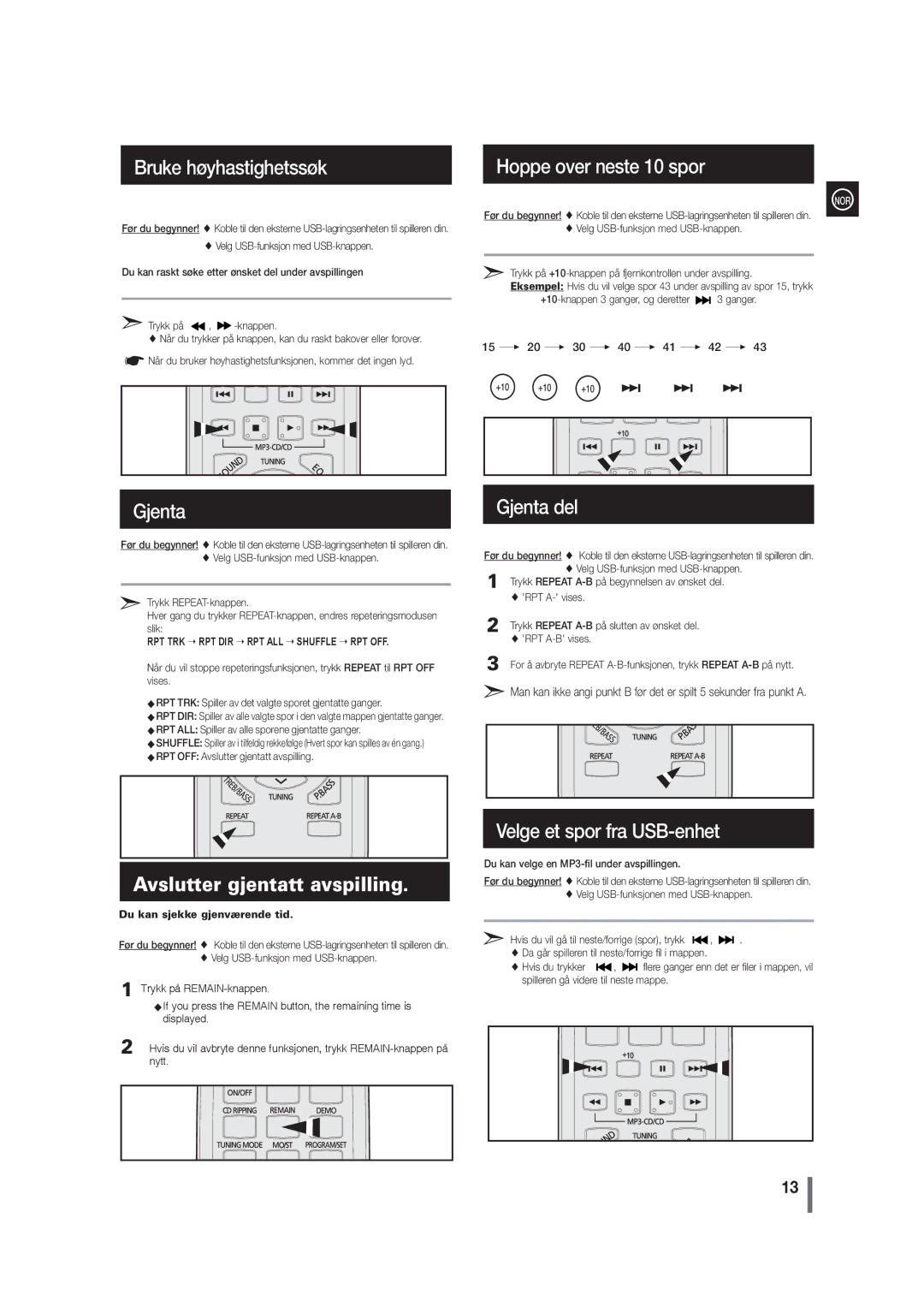 Samsung MM-G35R/XEE manual Avslutter gjentatt avspilling 