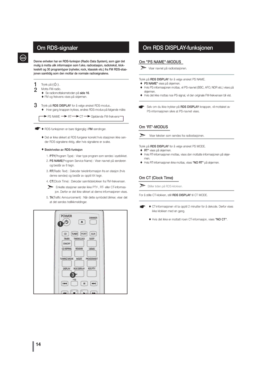 Samsung MM-G35R/XEE manual Om RDS-signaler, Beskrivelse av RDS-funksjon 