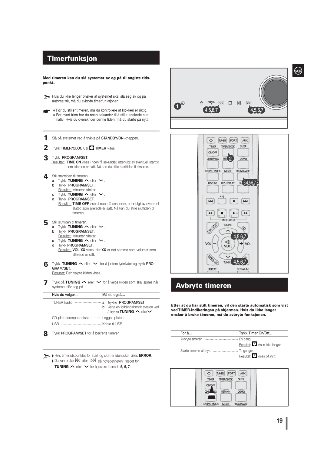 Samsung MM-G35R/XEE manual Timerfunksjon, Avbryte timeren 