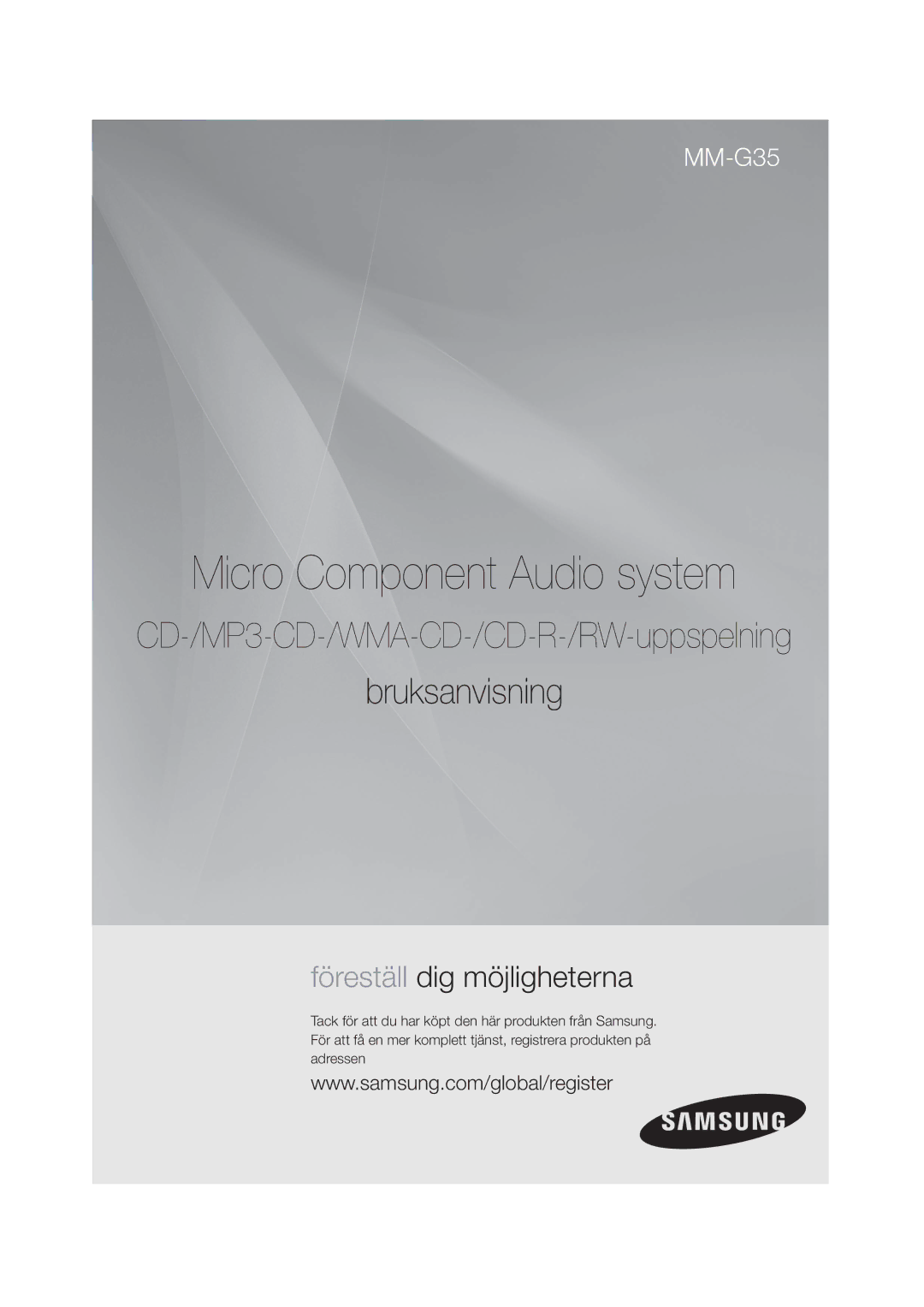 Samsung MM-G35R/XEE manual Micro Component Audio system 