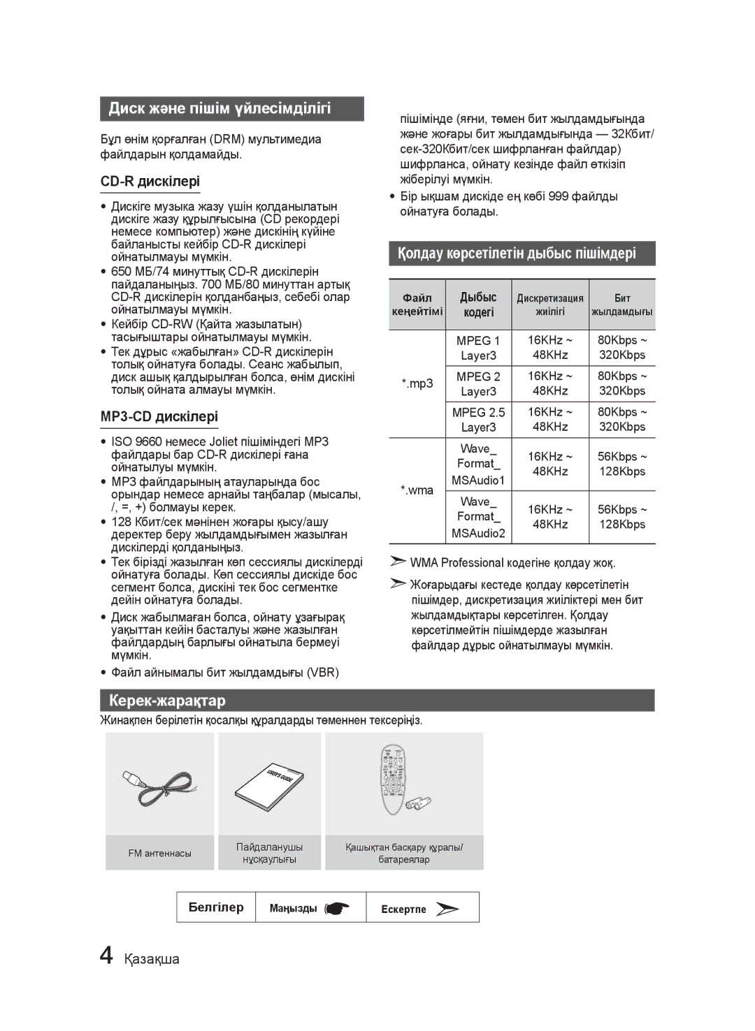 Samsung MM-J320/RU Диск және пішім үйлесімділігі, Қолдау көрсетілетін дыбыс пішімдері, Керек-жарақтар, CD-R дискілері 