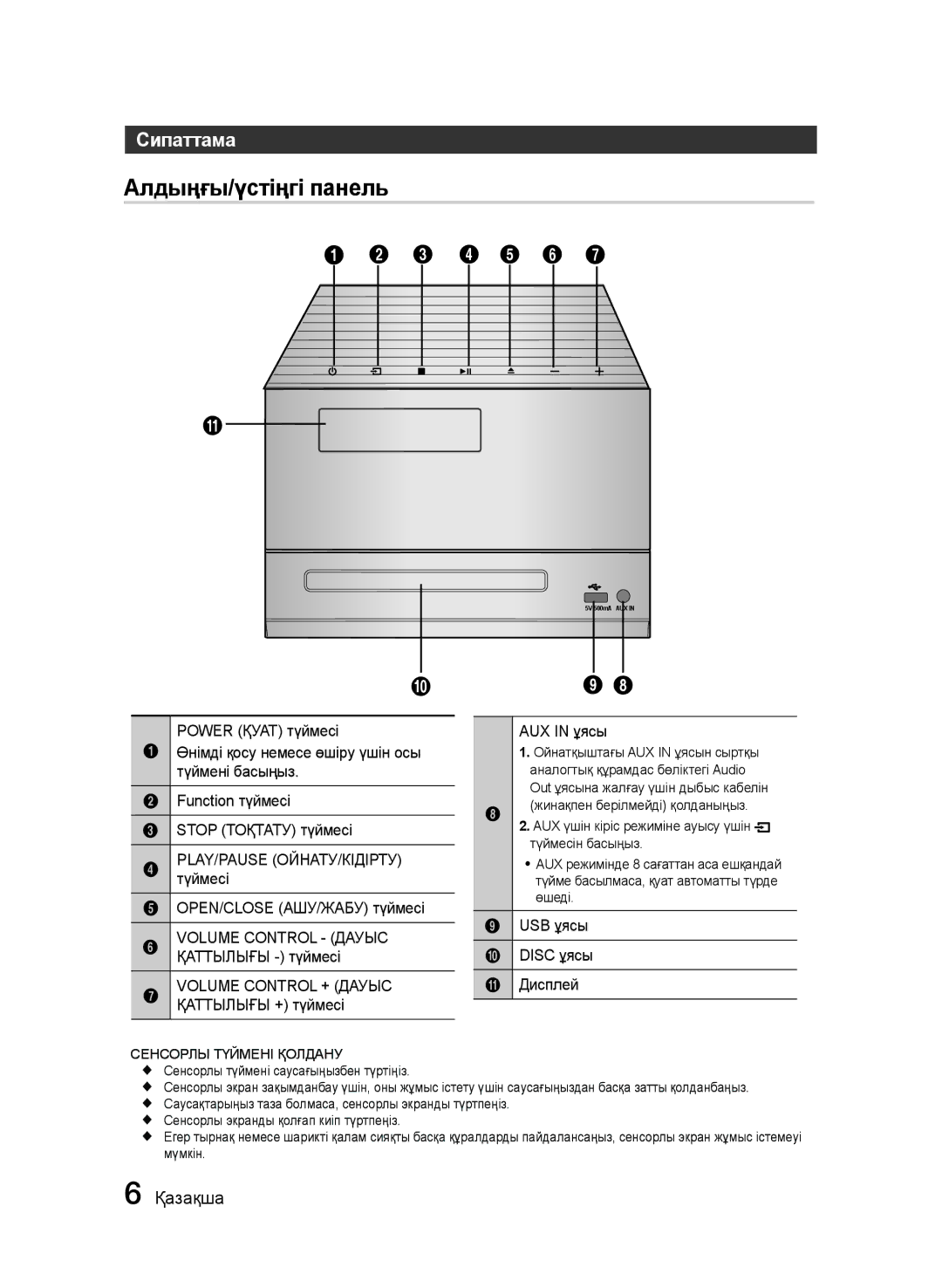 Samsung MM-J320/RU, MM-J330/RU manual Сипаттама, Play/Pause Ойнату/Кідірту, Volume Control Дауыс, Volume Control + Дауыс 