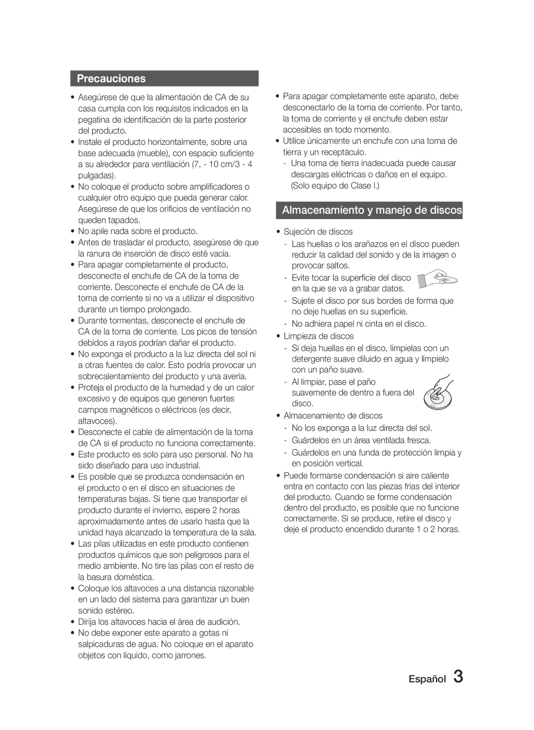 Samsung MM-J330/ZF, MM-J320/ZF manual Precauciones, Almacenamiento y manejo de discos, No apile nada sobre el producto 