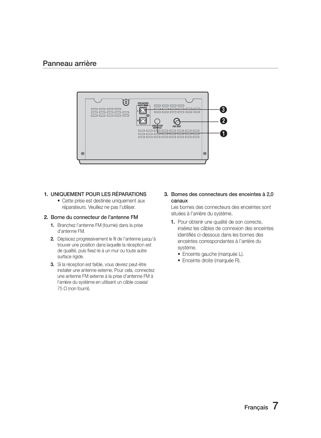 Samsung MM-J330/ZF, MM-J320/ZF manual Uniquement Pour LES Réparations, Borne du connecteur de l’antenne FM 