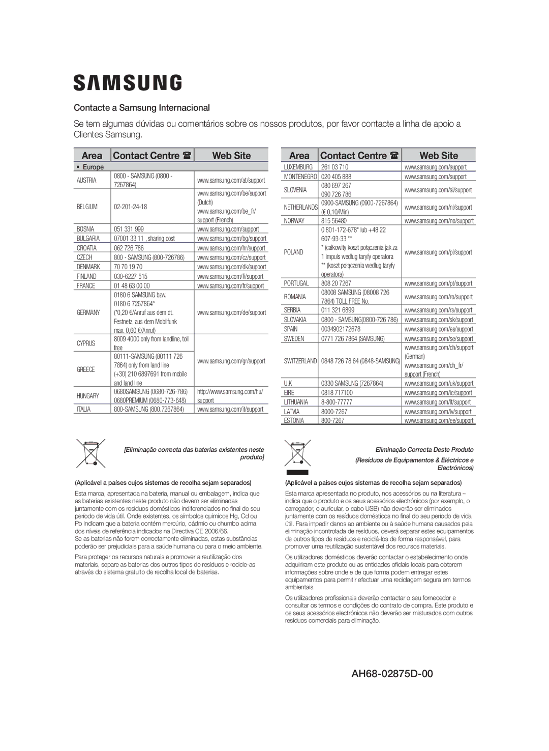 Samsung MM-J320/ZF, MM-J330/ZF manual Web Site, AH68-02875D-00 