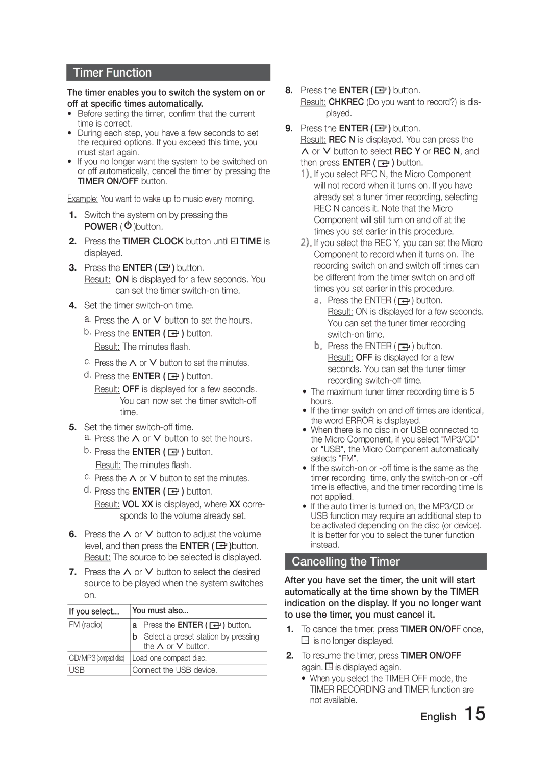 Samsung MM-J330/ZF, MM-J330/EN, MM-J320/EN, MM-J320/ZF manual Timer Function, Cancelling the Timer, Recording switch-off time 