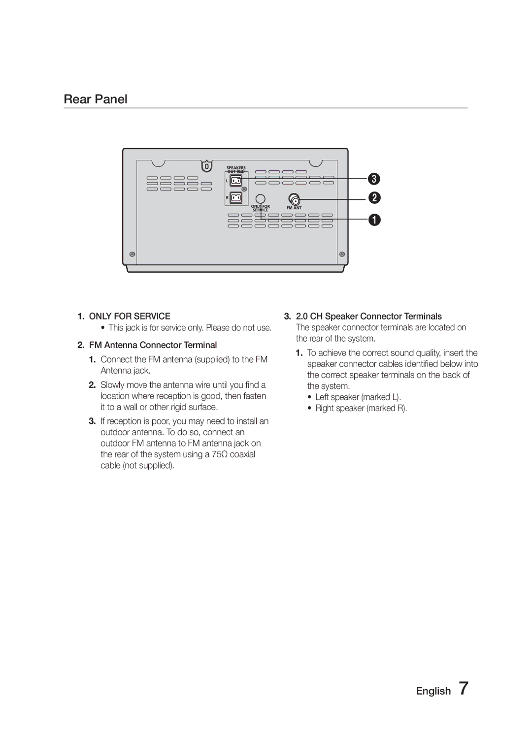 Samsung MM-J320/EN, MM-J330/EN, MM-J320/ZF, MM-J330/ZF, MM-J330/XN, MM-J320/XN manual Rear Panel, Only for Service 