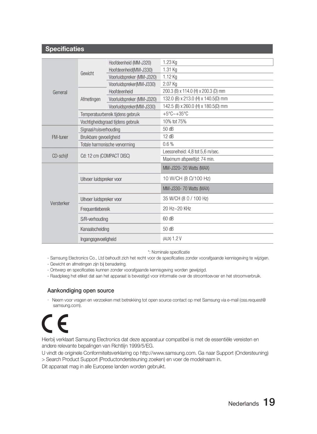 Samsung MM-J320/XN, MM-J330/EN, MM-J320/EN, MM-J330/XN manual Aankondiging open source 