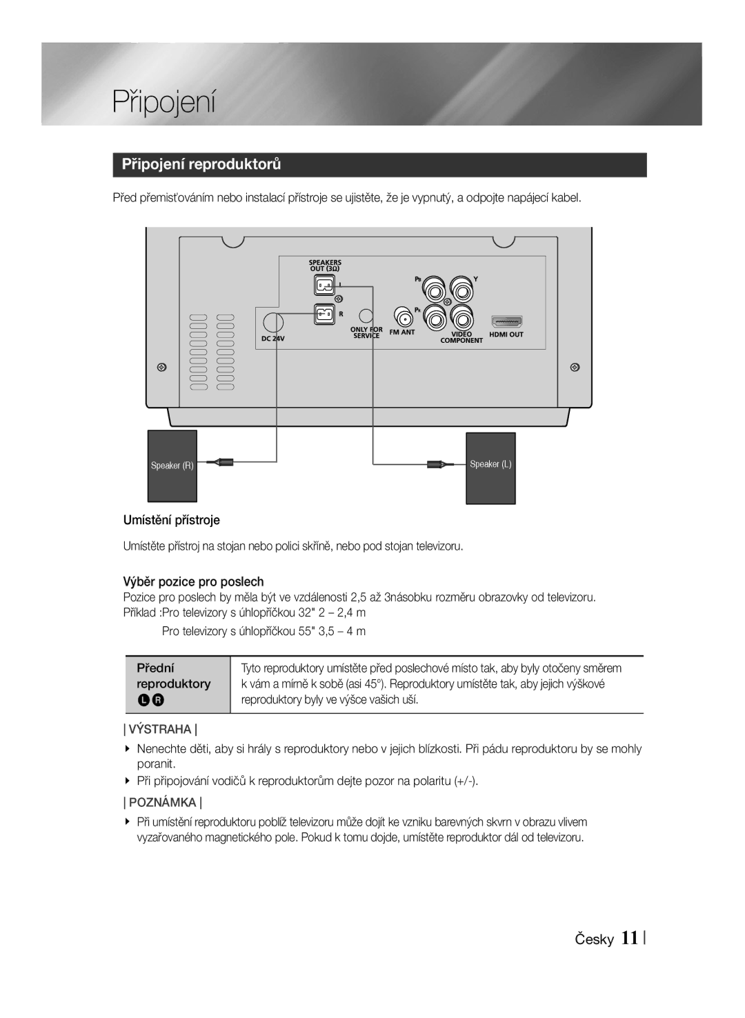 Samsung MM-J430D/XN, MM-J430D/EN manual Připojení reproduktorů 