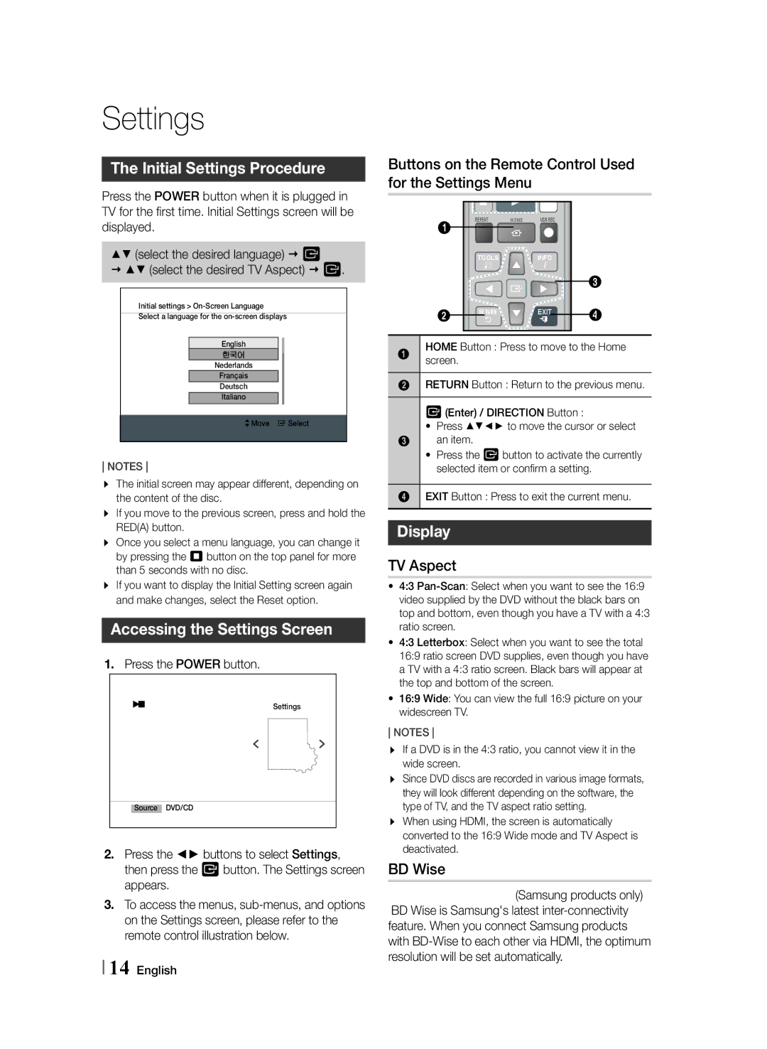 Samsung MM-J430D/XN, MM-J430D/EN, MM-J430D/ZF manual Initial Settings Procedure, Accessing the Settings Screen, Display 