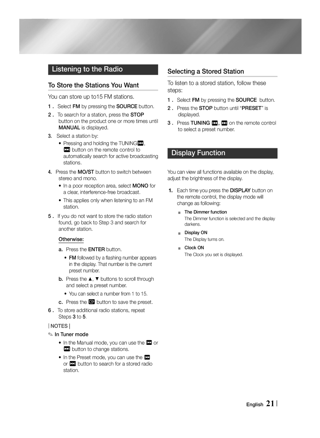 Samsung MM-J430D/EN, MM-J430D/ZF, MM-J430D/XN manual To Store the Stations You Want, Selecting a Stored Station 