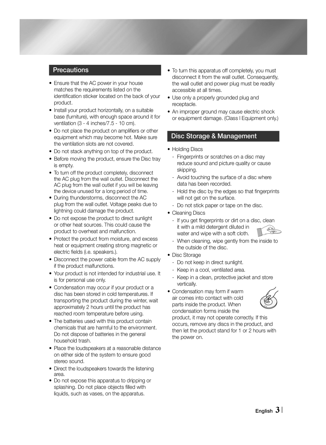 Samsung MM-J430D/EN, MM-J430D/ZF, MM-J430D/XN manual Precautions 