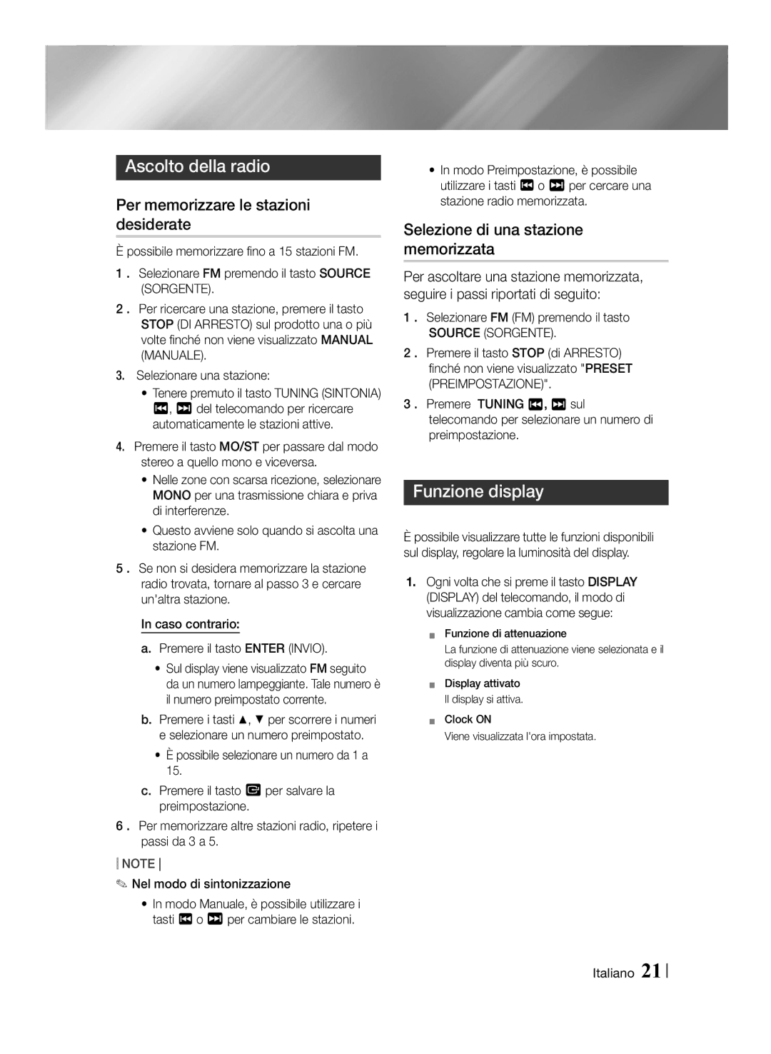 Samsung MM-J430D/EN manual Per memorizzare le stazioni desiderate, Selezione di una stazione memorizzata, Source Sorgente 