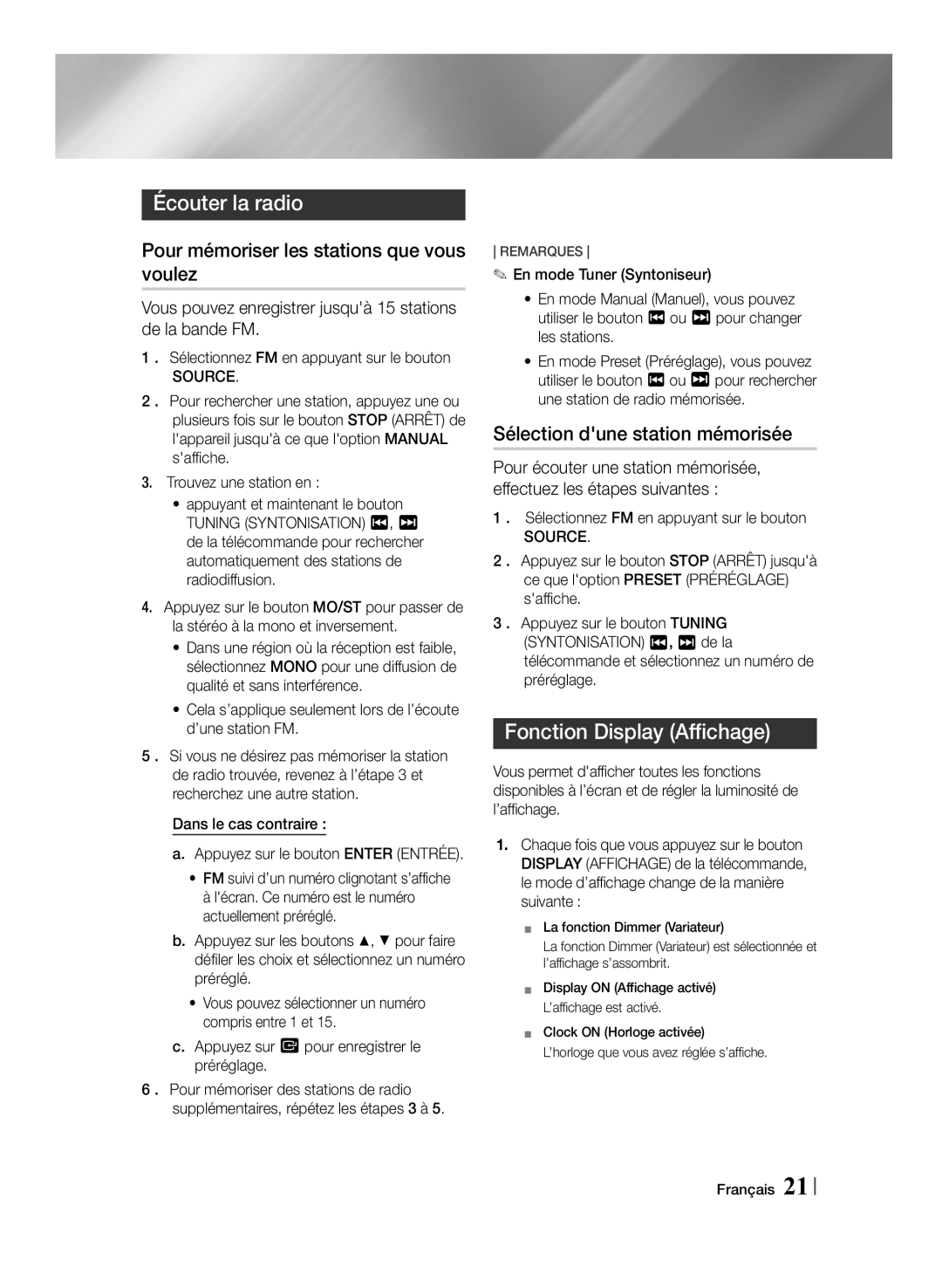 Samsung MM-J430D/ZF manual Pour mémoriser les stations que vous voulez, Sélection dune station mémorisée, Source 