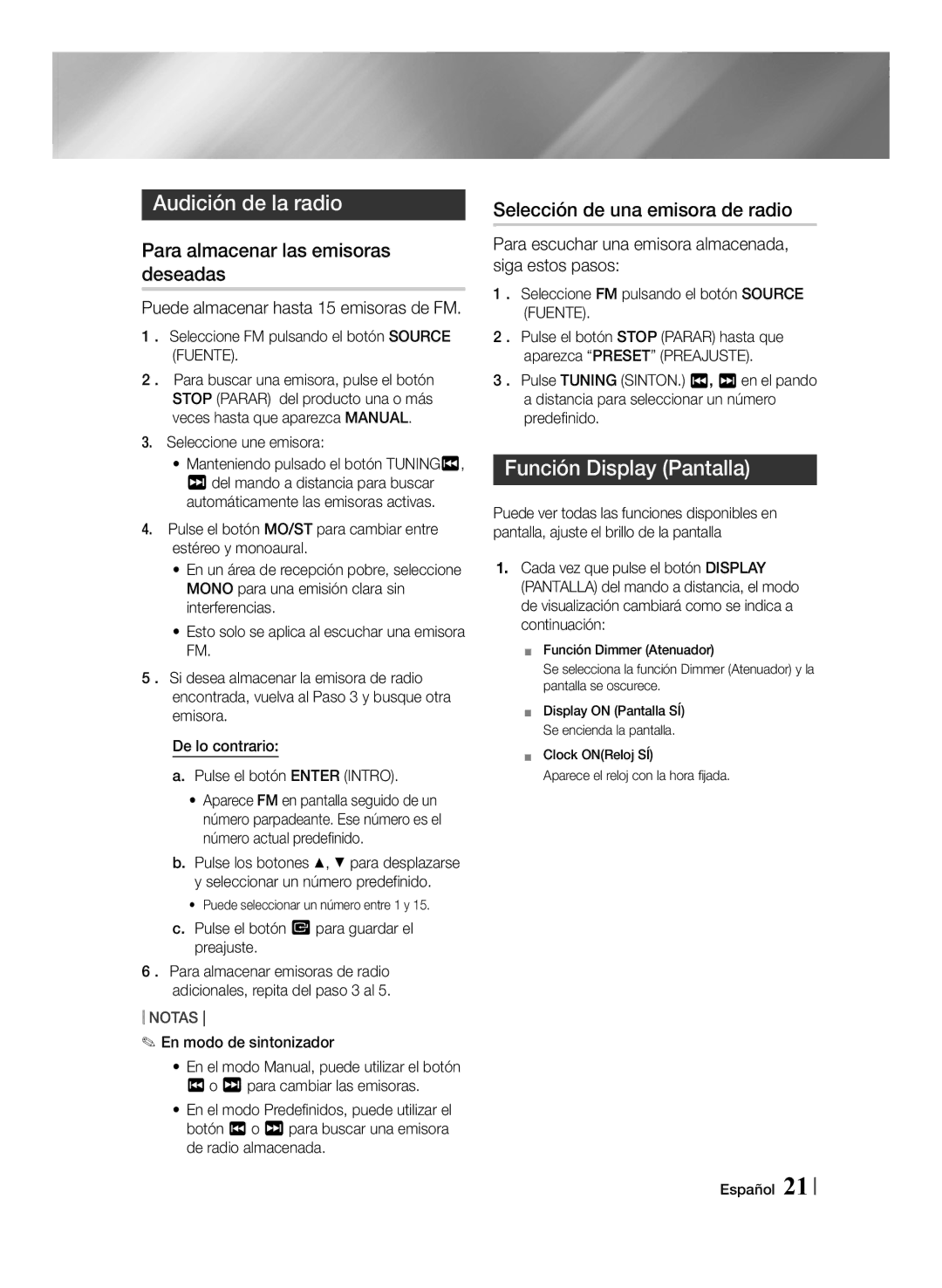 Samsung MM-J430D/ZF manual Para almacenar las emisoras deseadas, Selección de una emisora de radio, Seleccione une emisora 