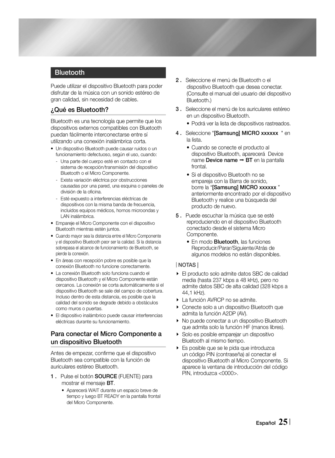 Samsung MM-J430D/ZF manual ¿Qué es Bluetooth?,  . Pulse el botón Source Fuente para mostrar el mensaje BT 