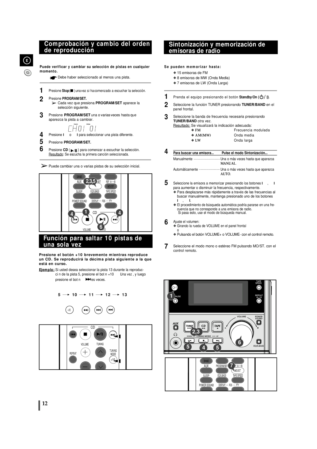 Samsung MM-J5, MMJ5RH/ELS Comprobación y cambio del orden de reproducción, Función para saltar 10 pistas de una sola vez 