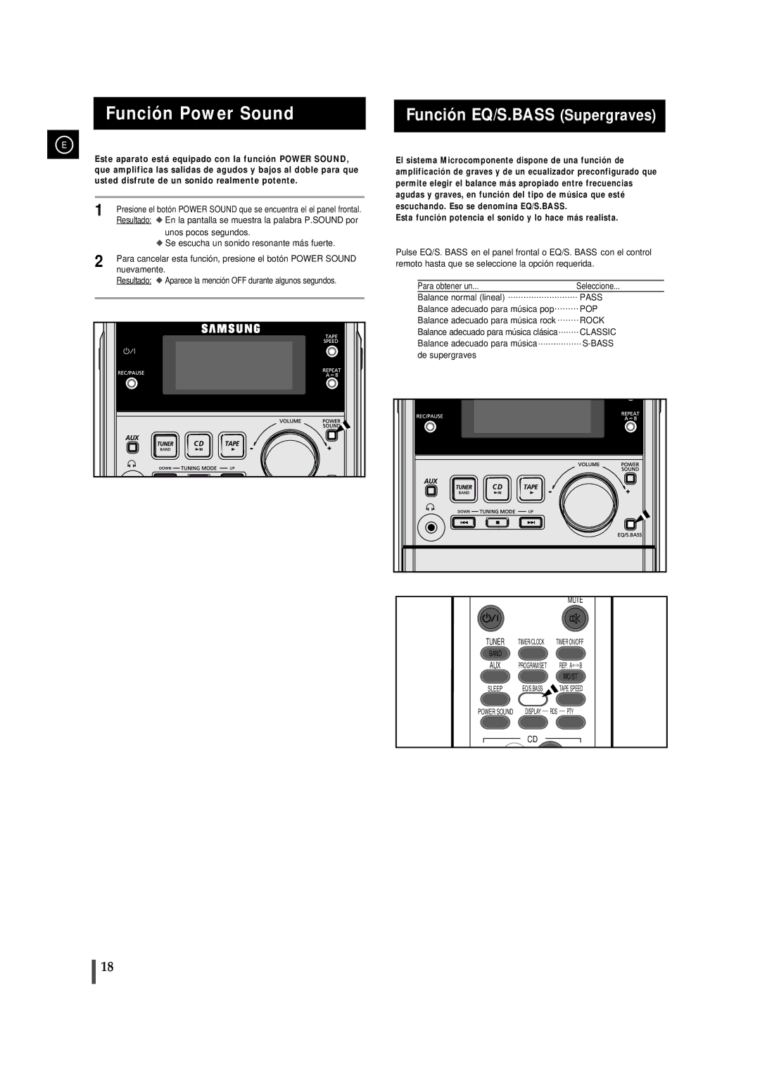 Samsung MM-J5, MMJ5RH/ELS manual Función EQ/S.BASS Supergraves, Para obtener un Seleccione 