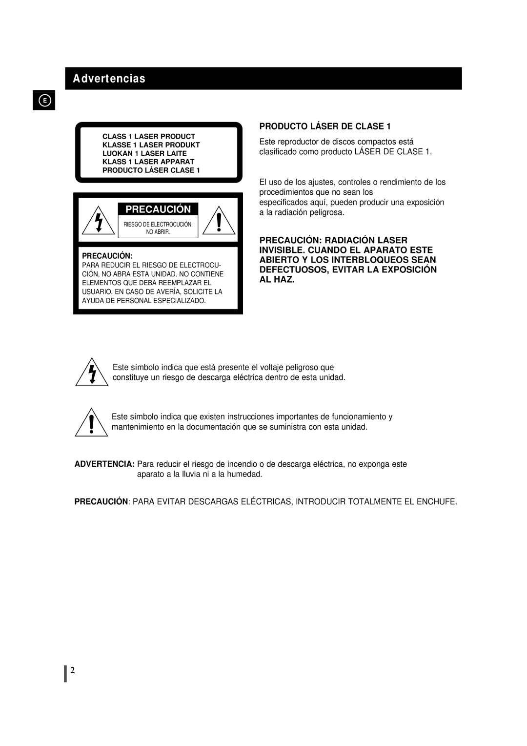 Samsung MM-J5, MMJ5RH/ELS manual Advertencias, Precaución 