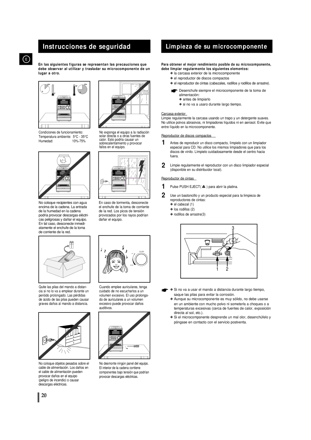 Samsung MM-J5, MMJ5RH/ELS manual Instrucciones de seguridad, Limpieza de su microcomponente, Pulse Push Eject 