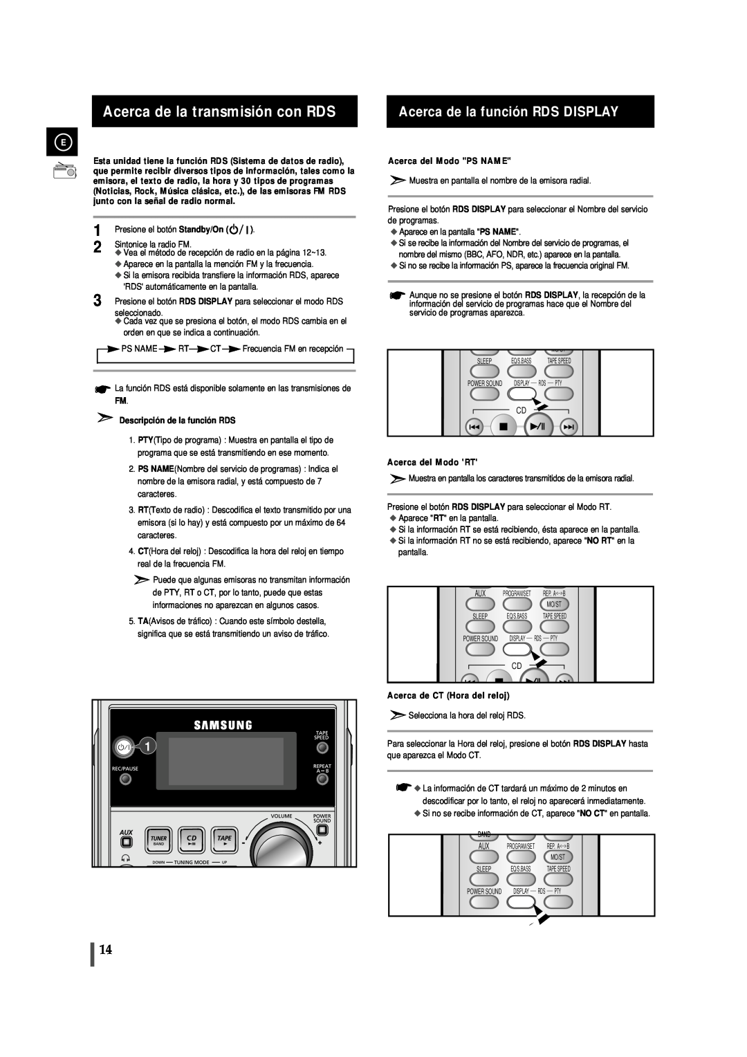 Samsung MM-J5, MMJ5RH/ELS manual Acerca de la transmisión con RDS, Acerca de la función RDS DISPLAY, Acerca del Modo PS NAME 