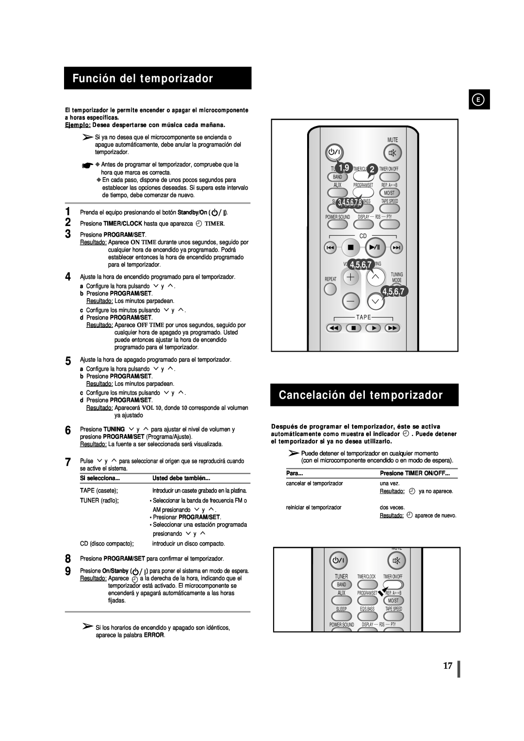 Samsung MMJ5RH/ELS, MM-J5 manual Función del temporizador, Cancelación del temporizador, 3,4,5,6,7,8 