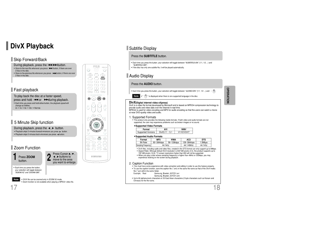 Samsung MM-KC10Q/XFO manual DivX Playback 