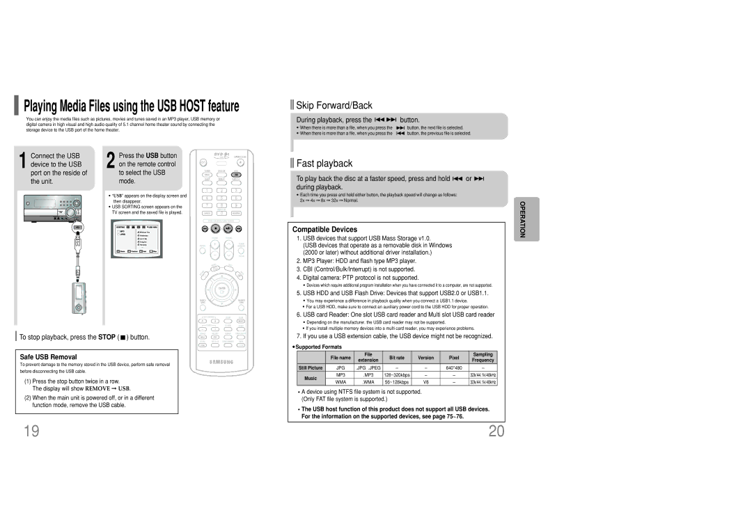 Samsung MM-KC10Q/XFO manual Playback, press Button, To stop playback, press the Stop button, Safe USB Removal 