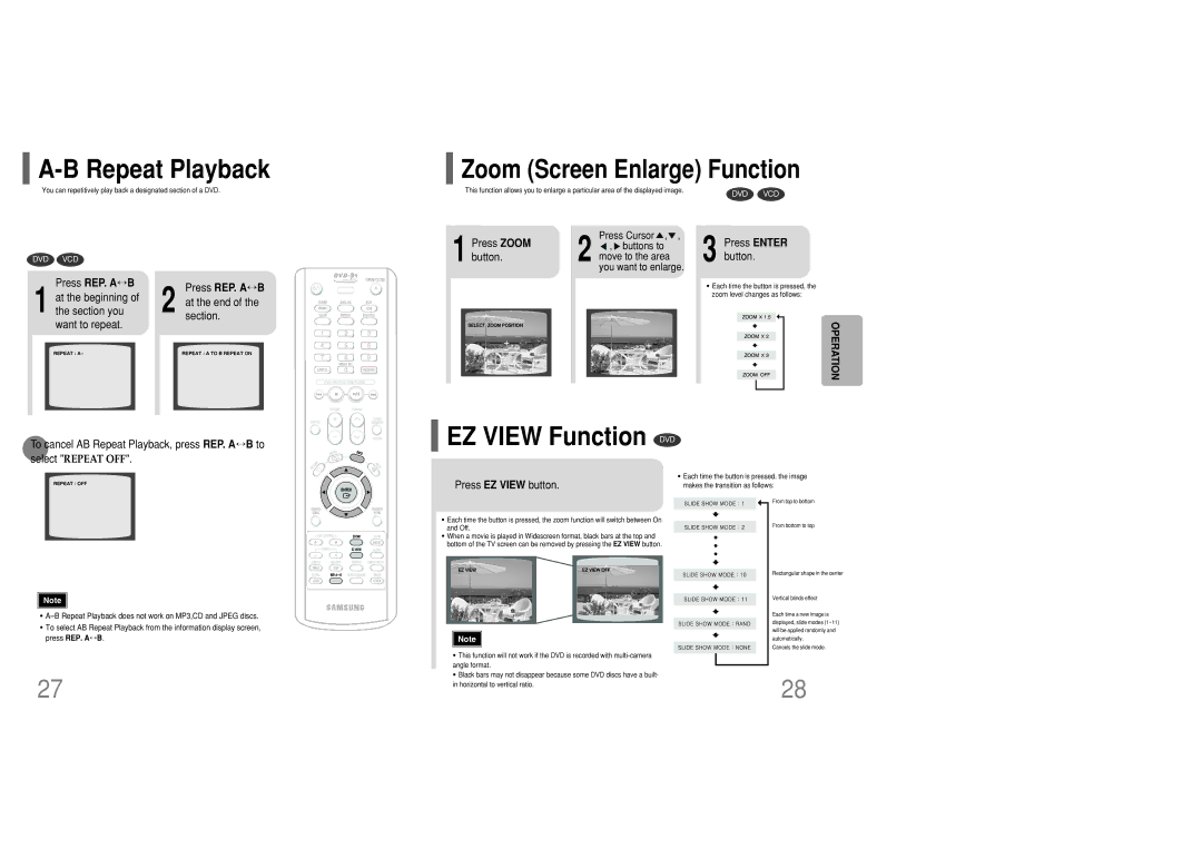 Samsung MM-KC10Q/XFO manual EZ View Function DVD, Zoom Screen Enlarge Function 