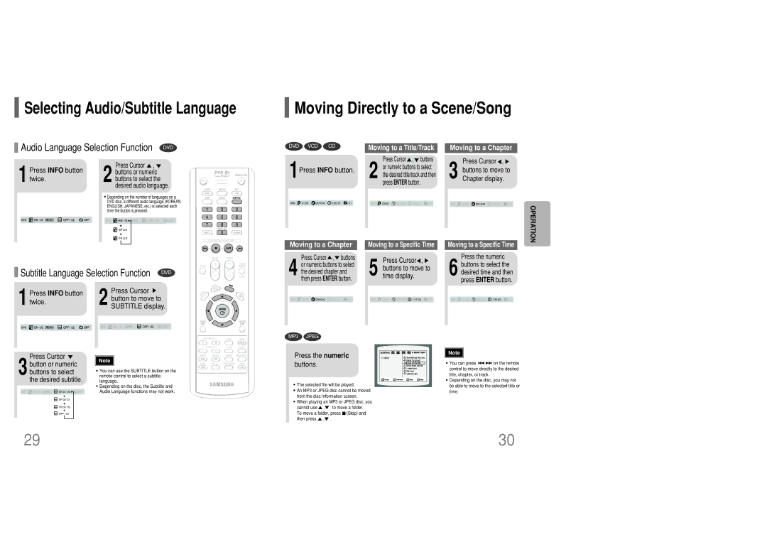 Samsung MM-KC10Q/XFO manual Moving Directly to a Scene/Song, 1Press Info button, Press Info button Press Cursor 