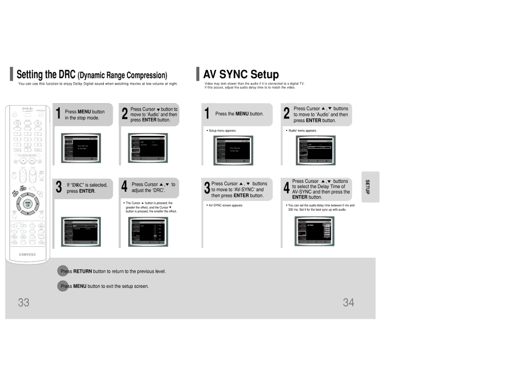 Samsung MM-KC10Q/XFO manual AV Sync Setup 