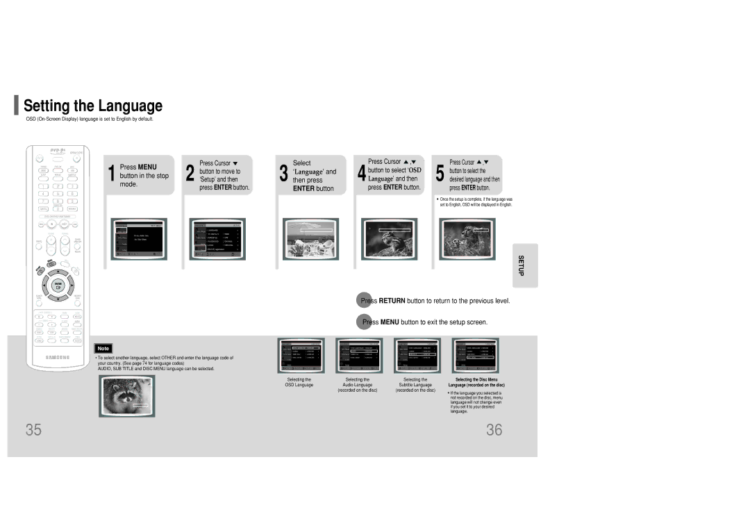 Samsung MM-KC10Q/XFO manual Setting the Language, Press Menu, Select, Then press Enter button 