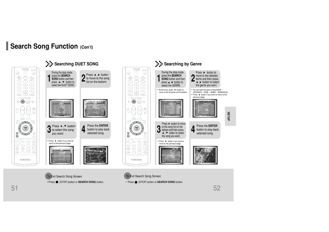 Samsung MM-KC10Q/XFO manual Search Song Function Con’t, Searching Duet Song Searching by Genre 